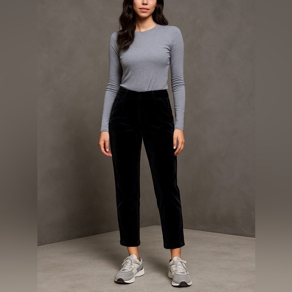 Brunello Cucinelli Black Crushed Velvet High Rise Straight Leg Ankle Pants Sz 6